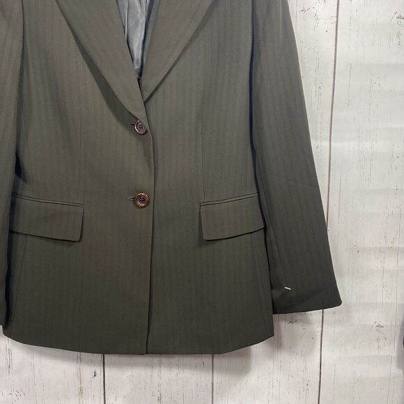Tahari Arture S Levine Womens Dark Olive Green Blazer Jacket - Picture 10 of 14